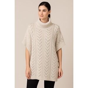 Turtleneck Knit Poncho Sweater - Cream